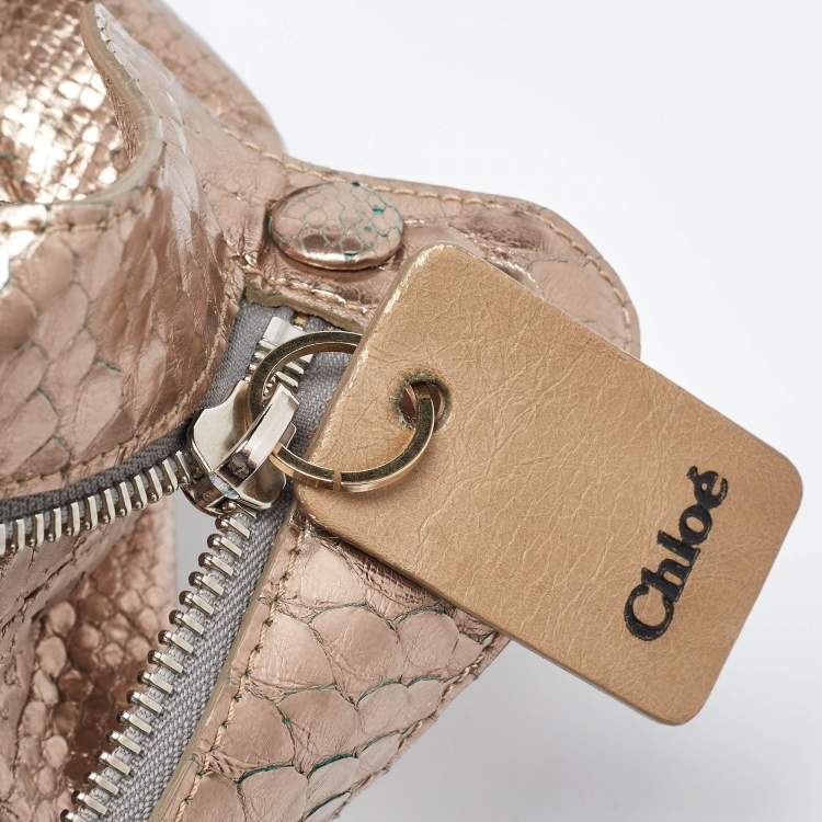 Pre Owned Chloe Metallic Rose Gold Python Large Saskia Satchel