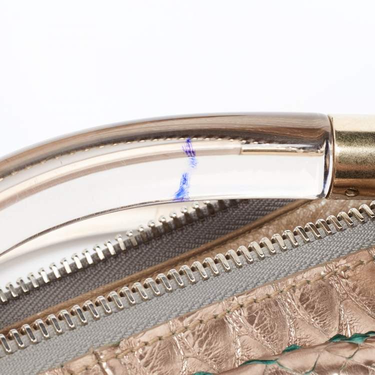 Pre Owned Chloe Metallic Rose Gold Python Large Saskia Satchel