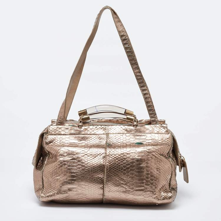 Pre Owned Chloe Metallic Rose Gold Python Large Saskia Satchel