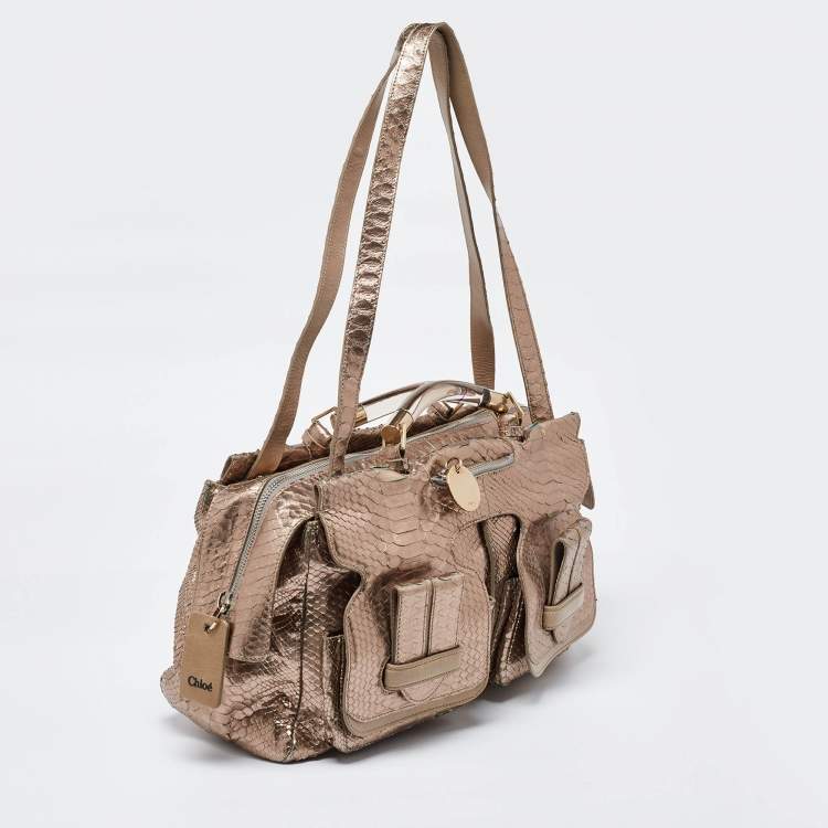 Pre Owned Chloe Metallic Rose Gold Python Large Saskia Satchel