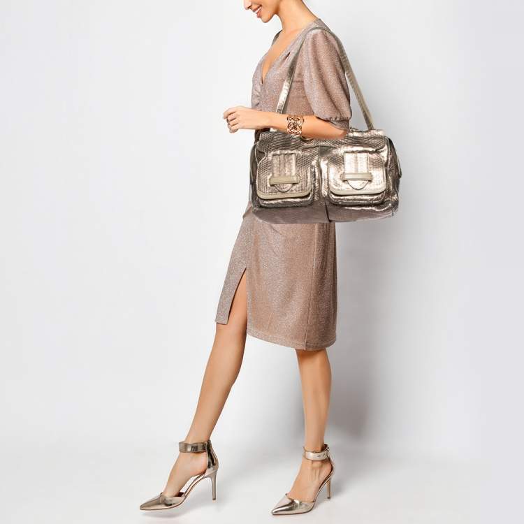 Pre Owned Chloe Metallic Rose Gold Python Large Saskia Satchel