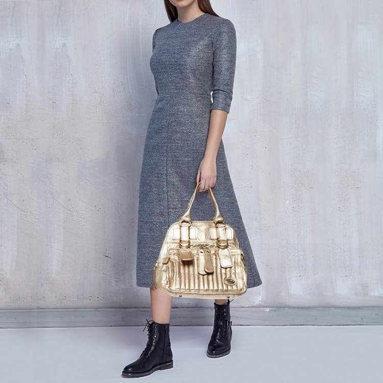 Pre Owned Chloe Gold Leather Front Pocket Satchel