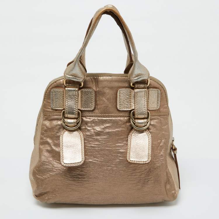 Pre Owned Chloe Gold Leather Front Pocket Satchel
