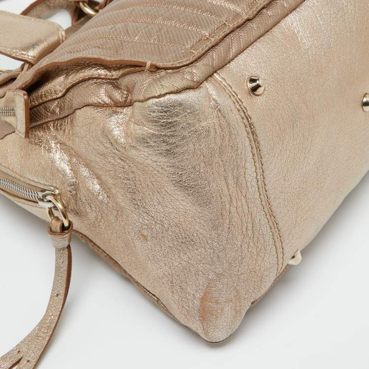 Pre Owned Chloe Gold Leather Front Pocket Satchel