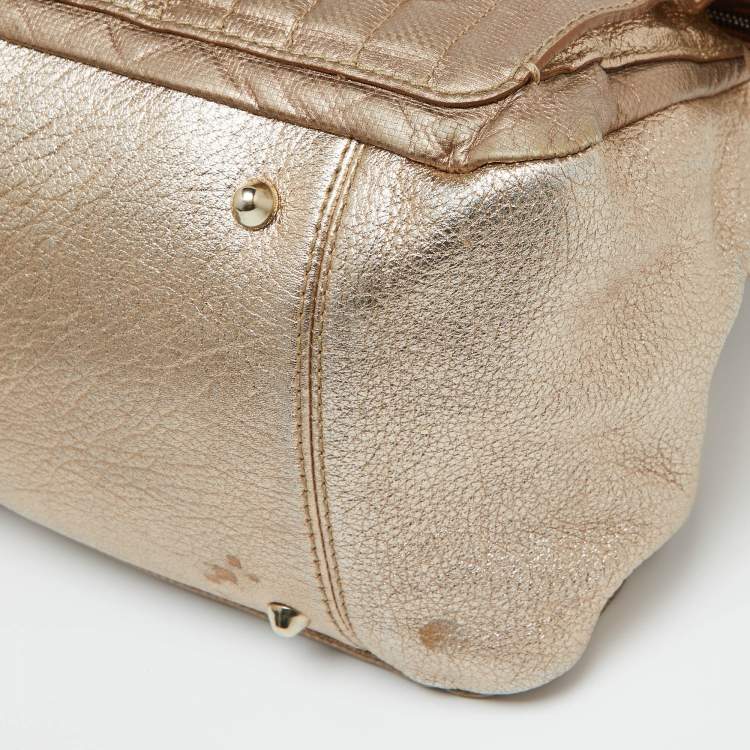 Pre Owned Chloe Gold Leather Front Pocket Satchel