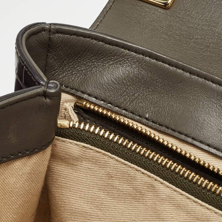 Pre Owned Chloe Dark Grey/Brown Croc Embossed Leather C Top Handle Bag