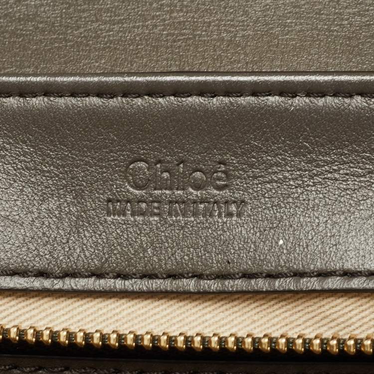 Pre Owned Chloe Dark Grey/Brown Croc Embossed Leather C Top Handle Bag