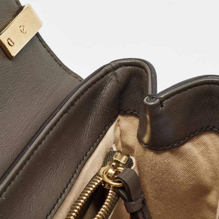 Pre Owned Chloe Dark Grey/Brown Croc Embossed Leather C Top Handle Bag