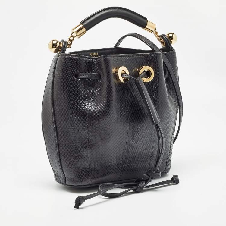 Pre Owned Chloe Black Snakeskin and Leather Gala Bucket Bag