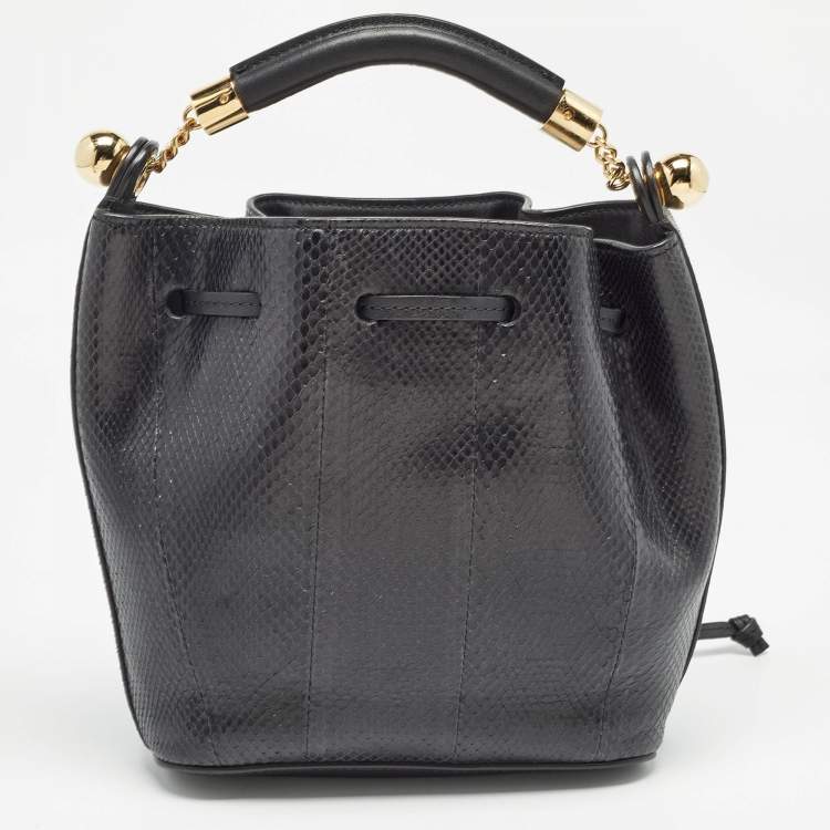Pre Owned Chloe Black Snakeskin and Leather Gala Bucket Bag