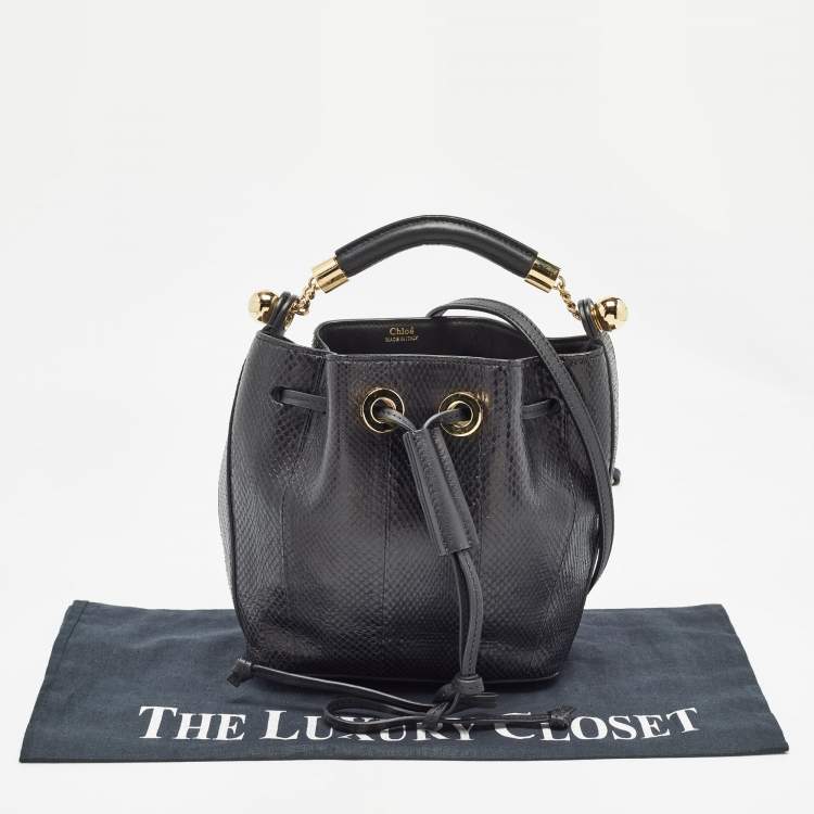 Pre Owned Chloe Black Snakeskin and Leather Gala Bucket Bag