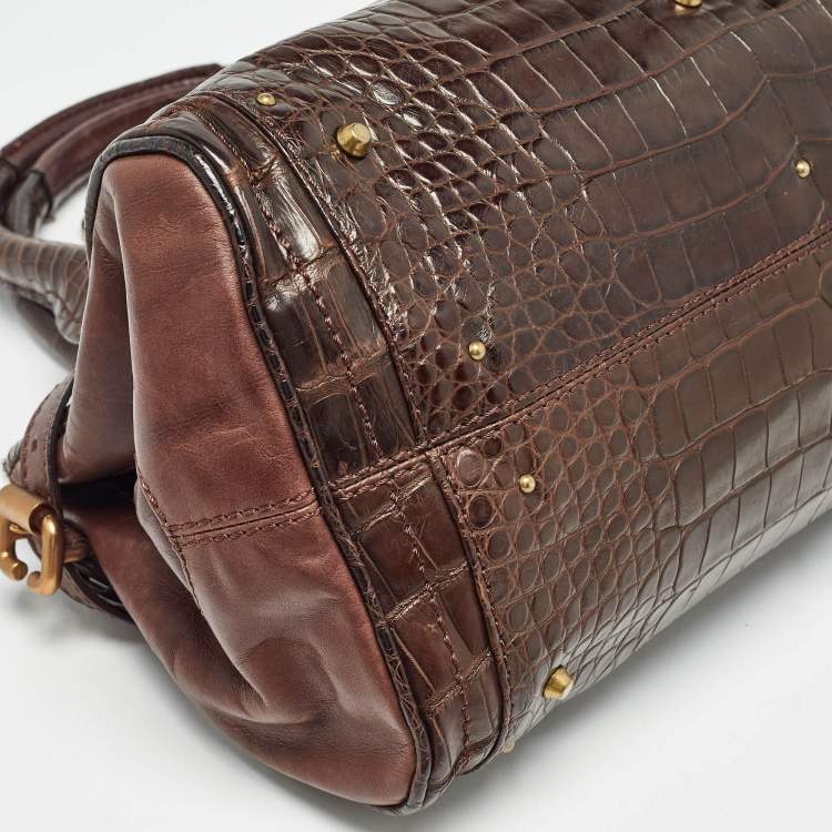 Pre Owned Chloe Brown Crocodile and Leather Medium Paddington Satchel