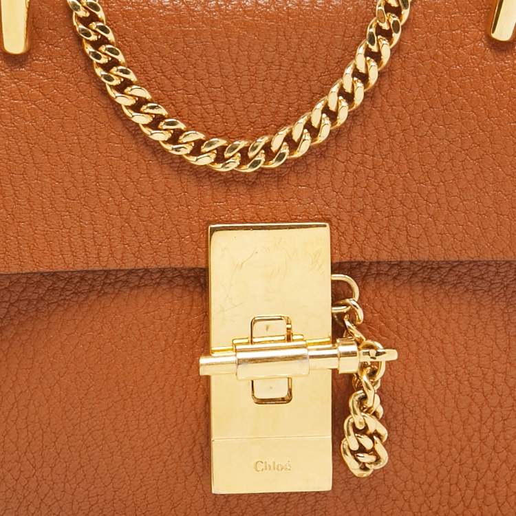 Pre Owned Chloe Brown Leather Mini Drew Shoulder Bag