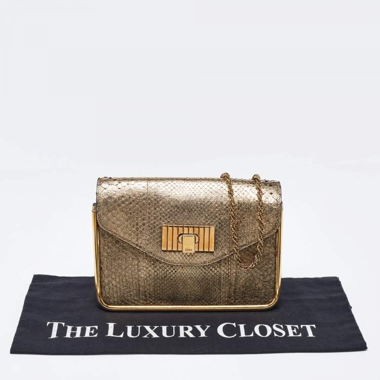 Pre Owned Chloe Gold Python Small Sally Shoulder Bag