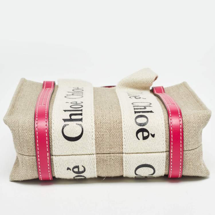 Pre Owned Chloe Pink/Beige Canvas and Leather Mini Woody Tote