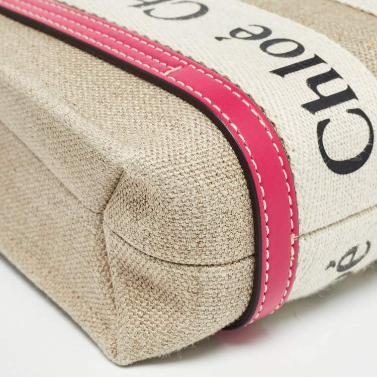 Pre Owned Chloe Pink/Beige Canvas and Leather Mini Woody Tote