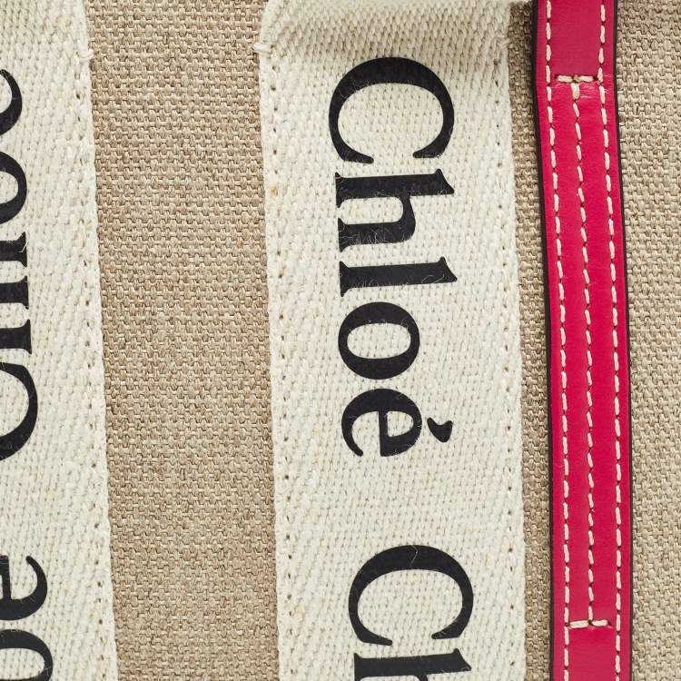 Pre Owned Chloe Pink/Beige Canvas and Leather Mini Woody Tote