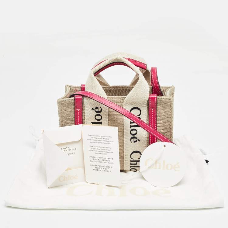 Pre Owned Chloe Pink/Beige Canvas and Leather Mini Woody Tote