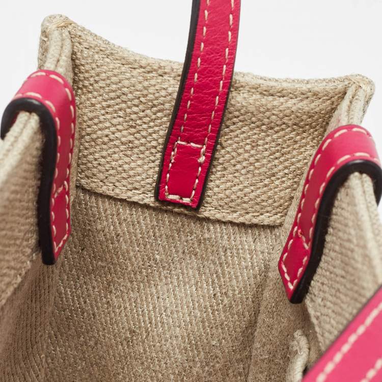 Pre Owned Chloe Pink/Beige Canvas and Leather Mini Woody Tote