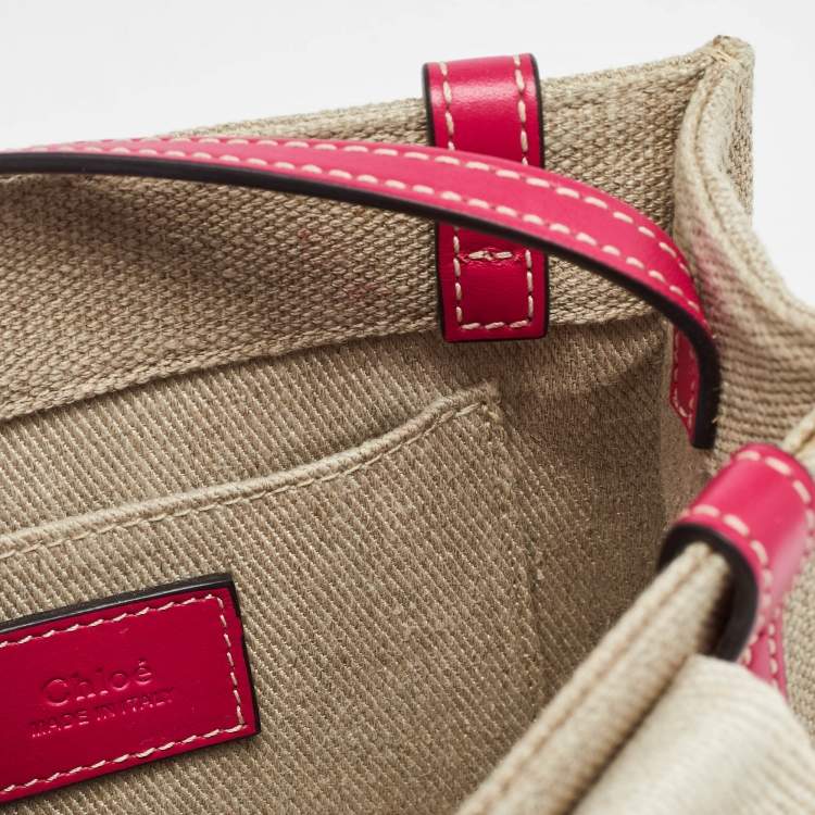 Pre Owned Chloe Pink/Beige Canvas and Leather Mini Woody Tote