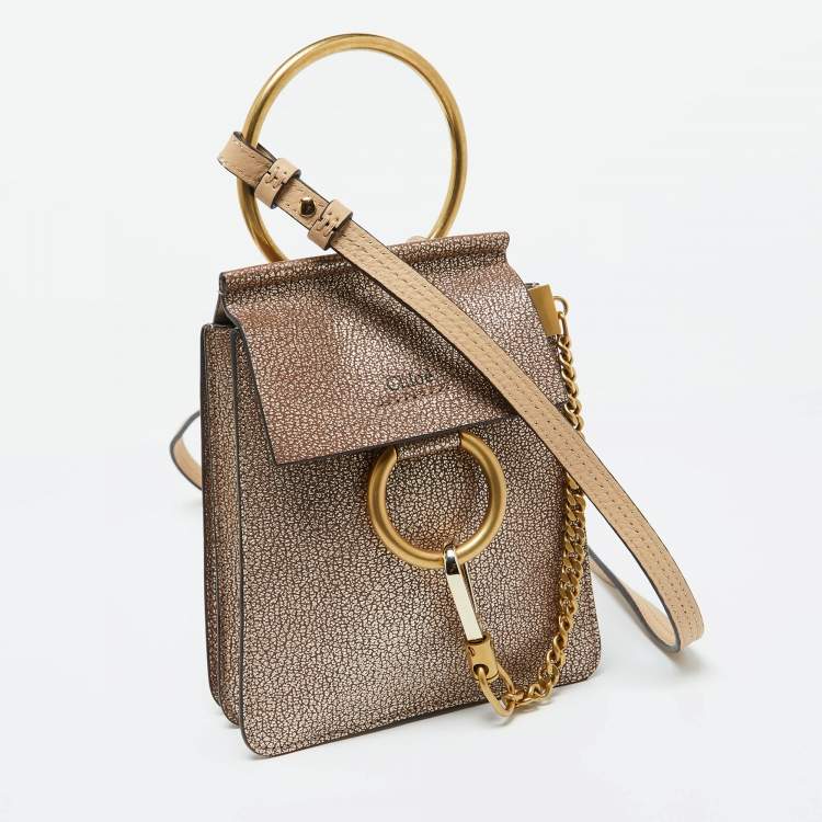 Pre Owned Chloe Gold/Beige Leather Mini Faye Crossbody Bag