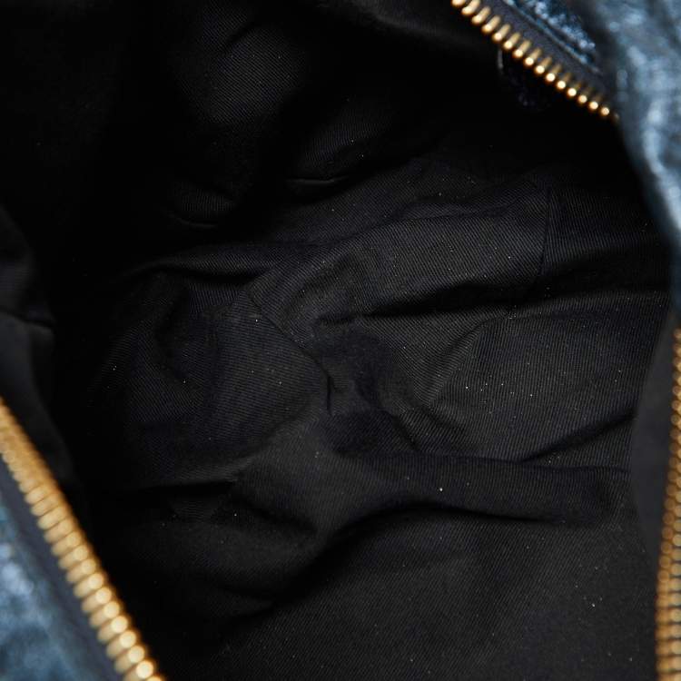 Pre Owned Chloe Metallic Blue Leather Milton Triple Chain Hobo