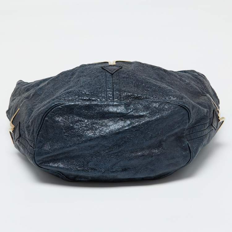 Pre Owned Chloe Metallic Blue Leather Milton Triple Chain Hobo
