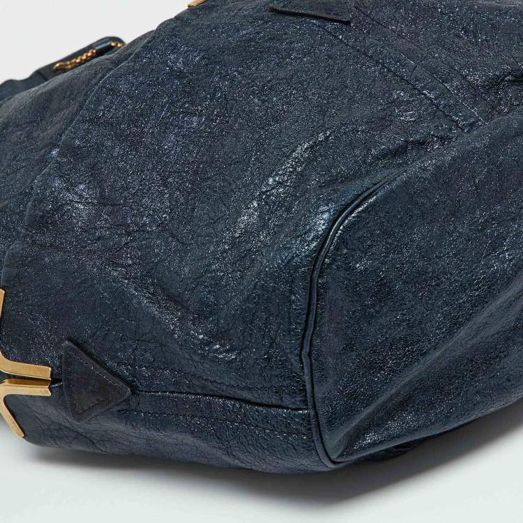 Pre Owned Chloe Metallic Blue Leather Milton Triple Chain Hobo