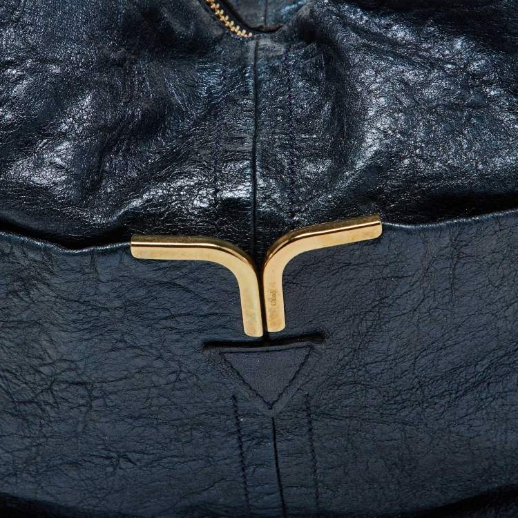 Pre Owned Chloe Metallic Blue Leather Milton Triple Chain Hobo