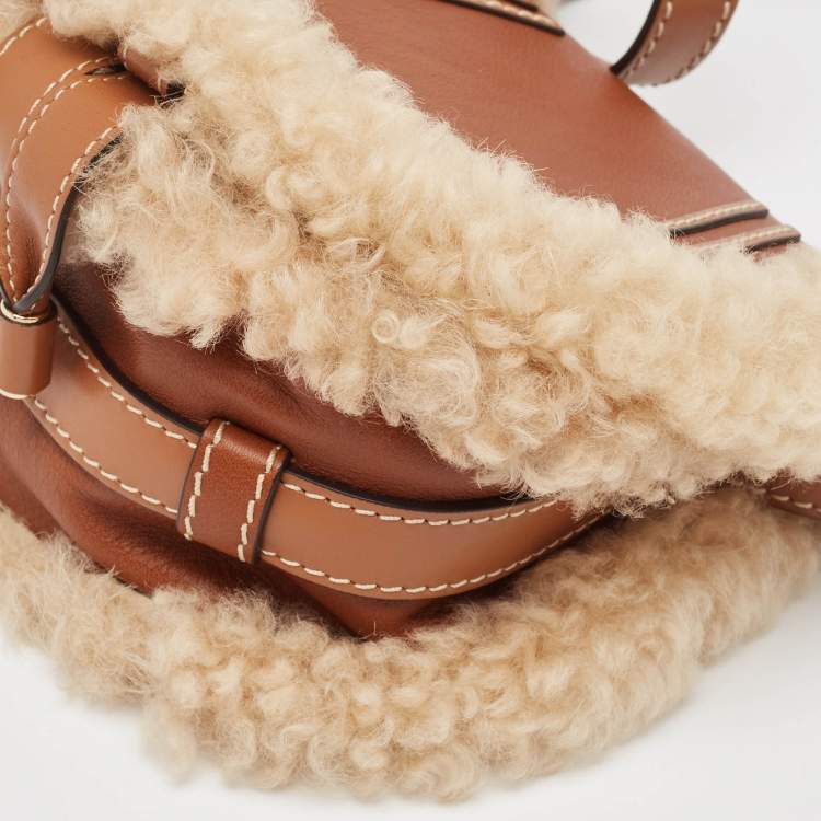 Pre Owned Chloé   Brown/Cream Shearling Fur and Leather Mini Marcie Shoulder Bag