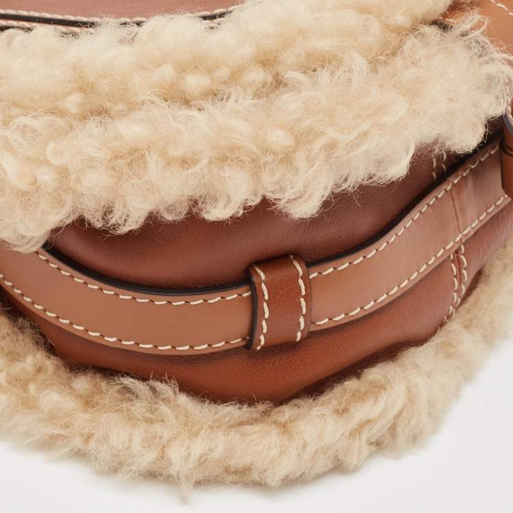 Pre Owned Chloé   Brown/Cream Shearling Fur and Leather Mini Marcie Shoulder Bag