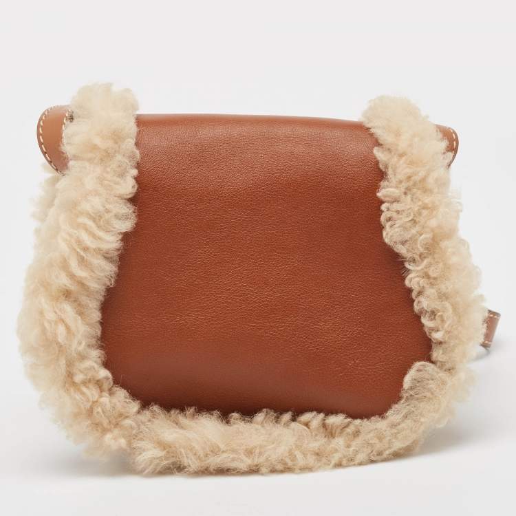 Pre Owned Chloé   Brown/Cream Shearling Fur and Leather Mini Marcie Shoulder Bag