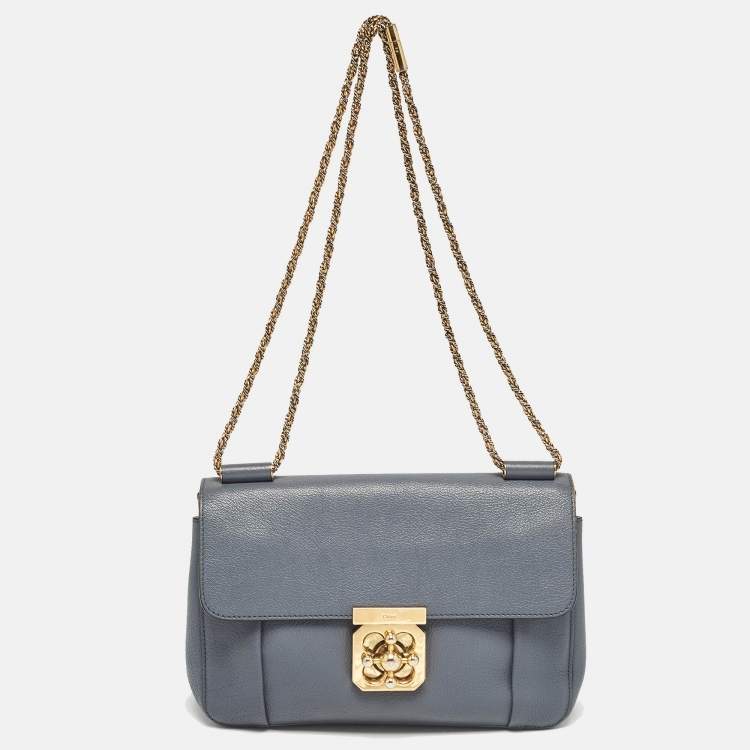 Pre Owned Chloe Ash Blue Leather Medium Elsie Shoulder Bag