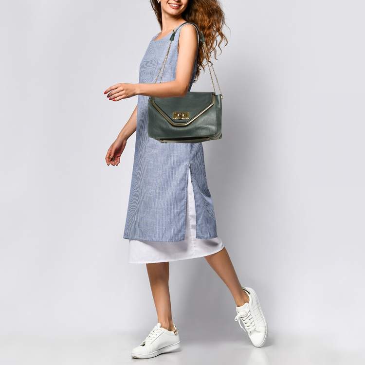 Pre Owned Chloe Dark Green Leather Medium Sally Shoulder Bag