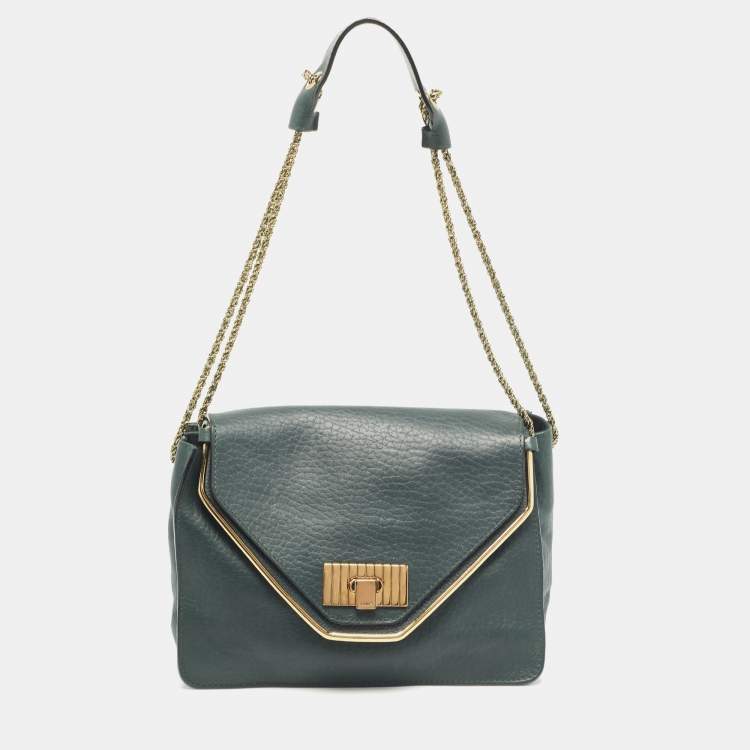 Pre Owned Chloe Dark Green Leather Medium Sally Shoulder Bag