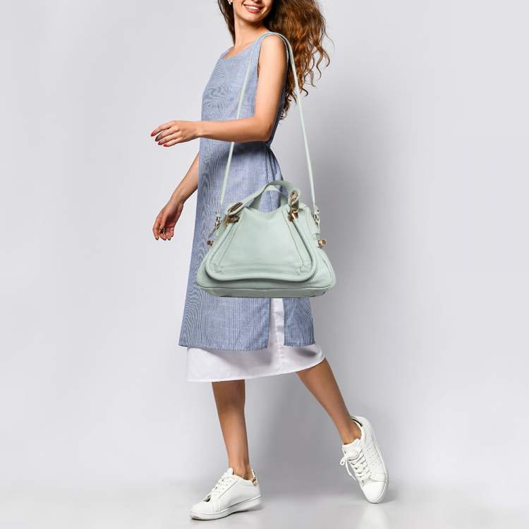 Pre Owned Chloe Light Green Leather Medium Paraty Bag