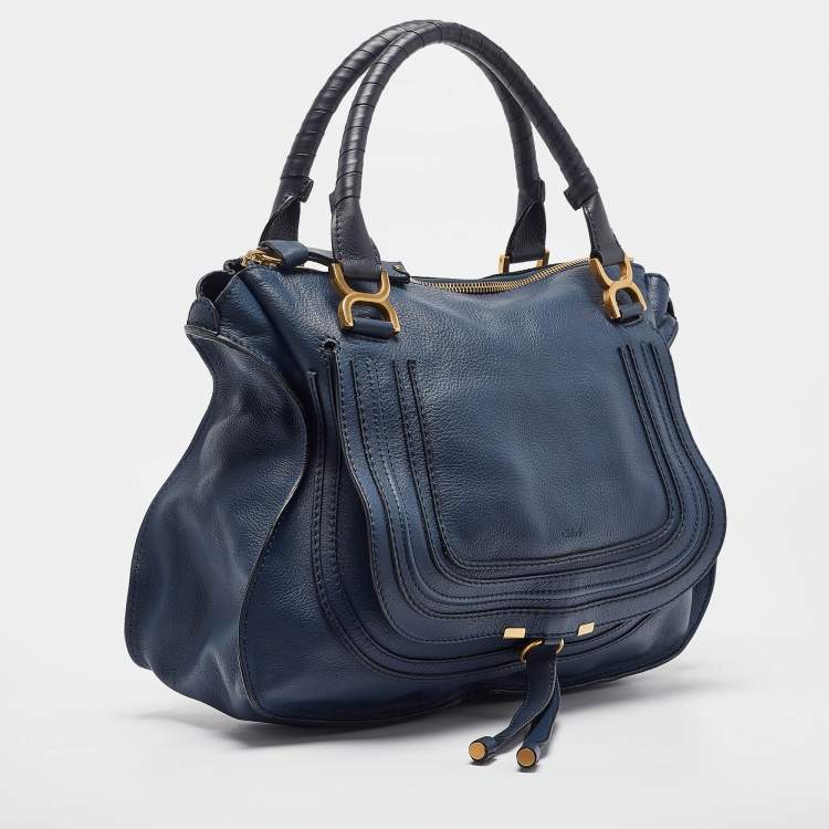 Pre Owned Chloe Blue Leather Large Marcie Satchel