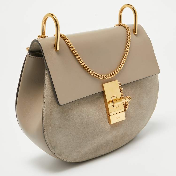 مملوكة مسبقًا Chloe Grey Leather and Suede Medium Drew Shoulder Bag
