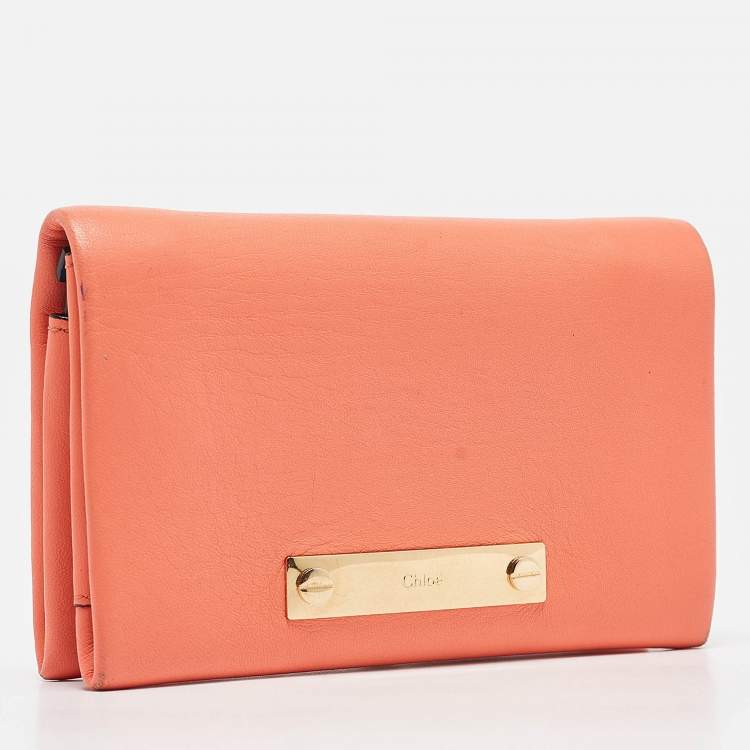 Pre Owned Chloe Orange Leather Fold Over Flap Wallet