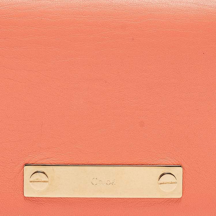 Pre Owned Chloe Orange Leather Fold Over Flap Wallet
