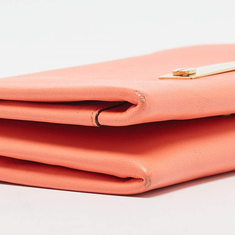 Pre Owned Chloe Orange Leather Fold Over Flap Wallet