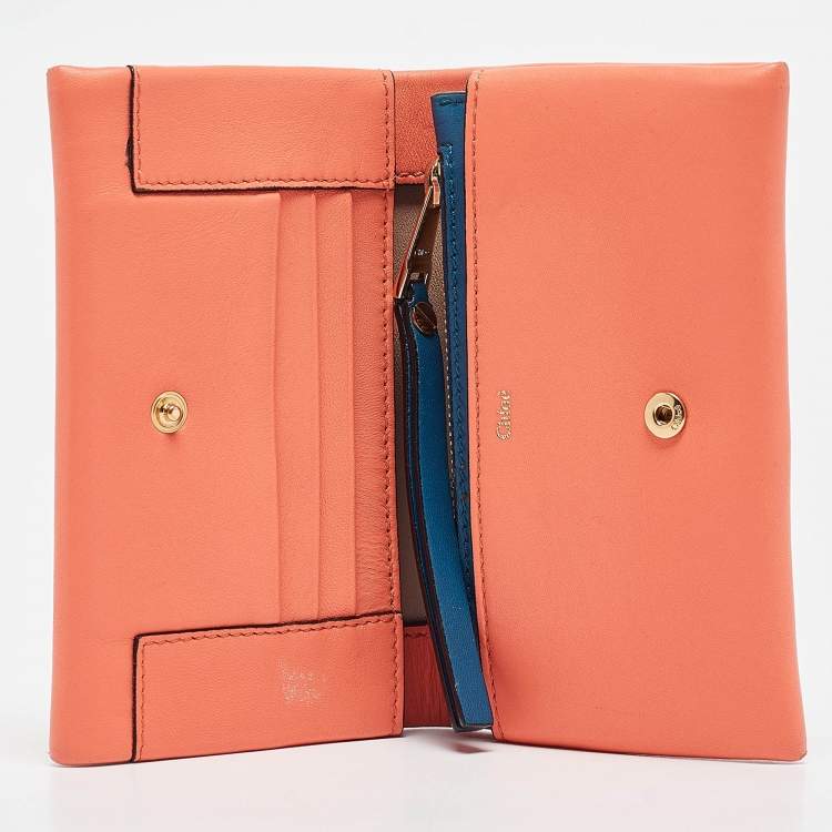 Pre Owned Chloe Orange Leather Fold Over Flap Wallet