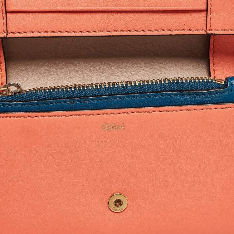 Pre Owned Chloe Orange Leather Fold Over Flap Wallet