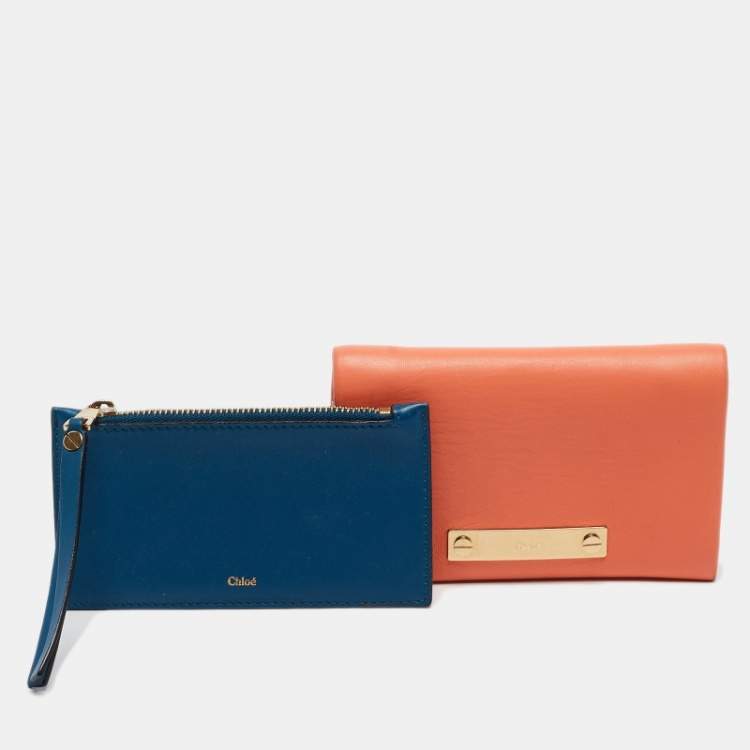 Pre Owned Chloe Orange Leather Fold Over Flap Wallet