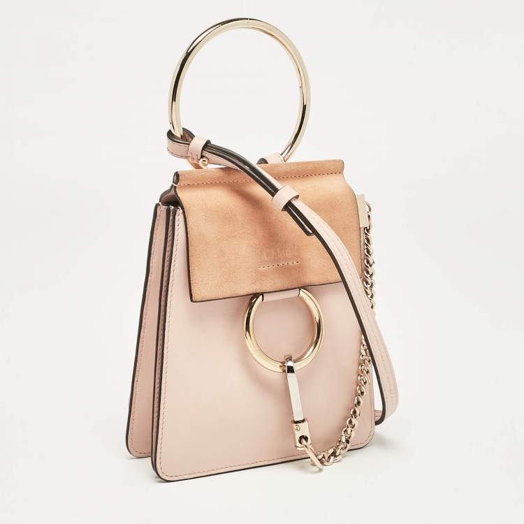 Pre Owned Chloe Peach Leather and Suede Mini Faye Crossbody Bag