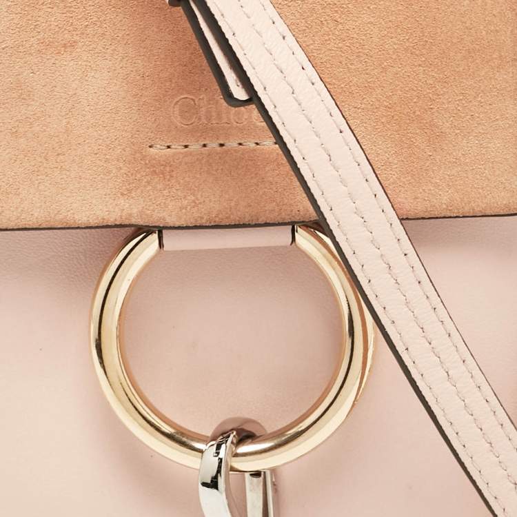 Pre Owned Chloe Peach Leather and Suede Mini Faye Crossbody Bag