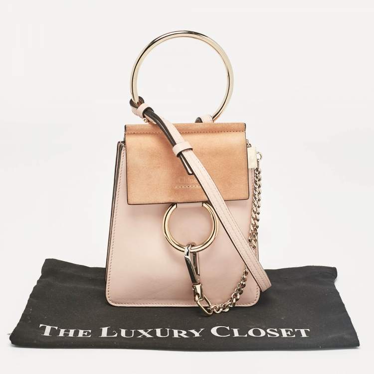 Pre Owned Chloe Peach Leather and Suede Mini Faye Crossbody Bag