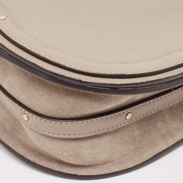 Pre Owned Chloe Beige Leather and Suede Medium Nile Bracelet Top Handle Bag