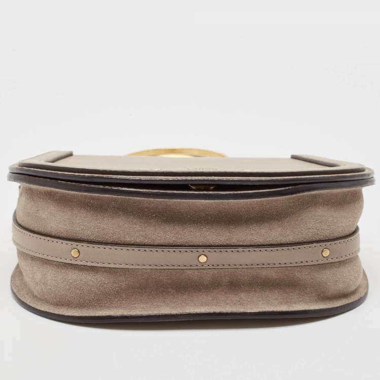 Pre Owned Chloe Beige Leather and Suede Medium Nile Bracelet Top Handle Bag