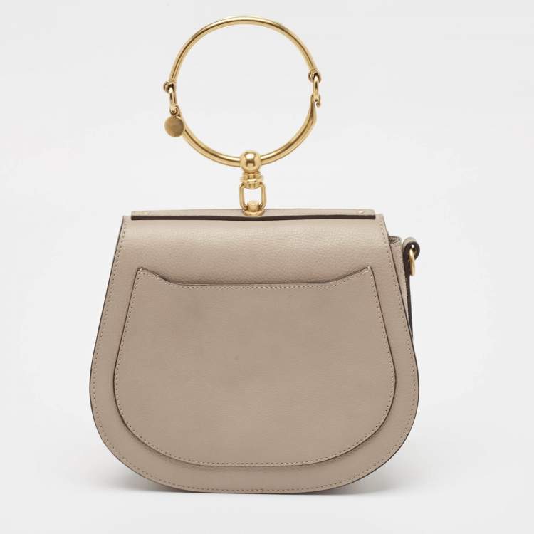 Pre Owned Chloe Beige Leather and Suede Medium Nile Bracelet Top Handle Bag